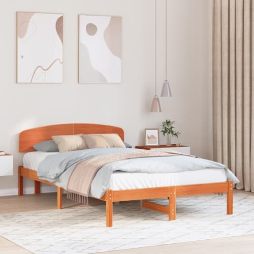 Sängram med Huvudgavel Vaxad Brun 140x190 cm Massiv trä Furu