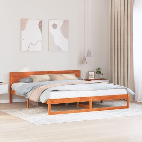 Sängram Vaxad brun Massivt tallträ 200 x 200 cm Hållbar