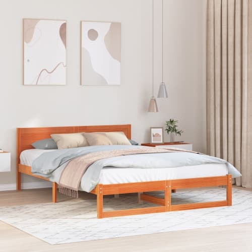 Sängram Vaxad brun Massivt tallträ 160 x 200 cm Hållbar Sängram