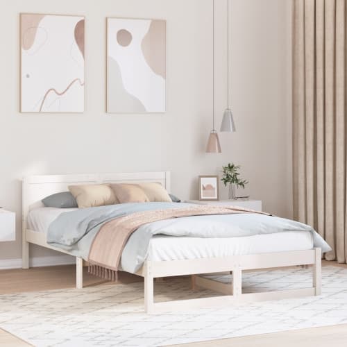 Sängram Vit Trä 120 x 200 cm Slitstark Minimalistisk Sängram