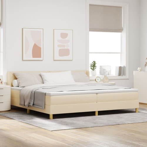 Bäddmadrass med madrass Gräddvit 200x200 cm Tyg