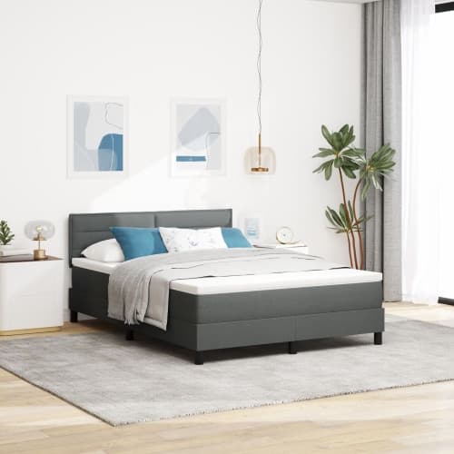 Box Våningssäng med madrass & LED Mörkgrå 140x190 cm Tyg