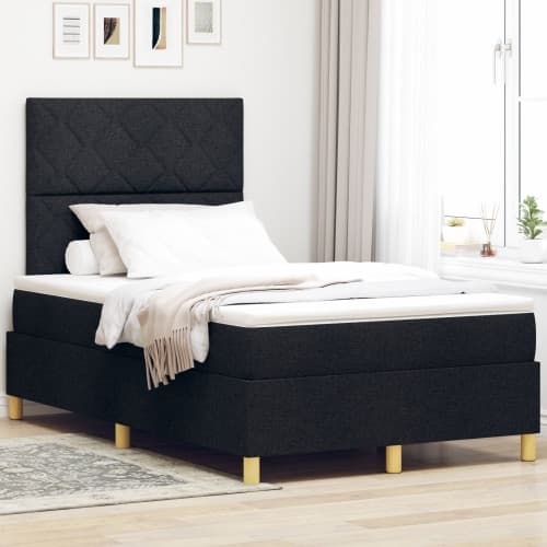 Box Våningssäng med madrass & LED svart 120x190 cm tyg