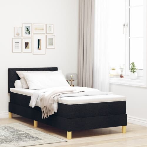 Boxfjädersäng med madrass & LED Svart 100x200 cm Tyg