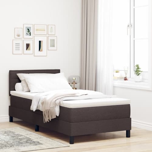 Box Spring Säng med Madrass & LED Mörkbrun 80x200 cm Tyg
