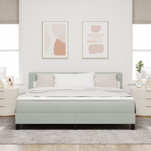 Boxspring Säng med Madrass & LED Ljus Ljusgrå 180x200 cm Sammet