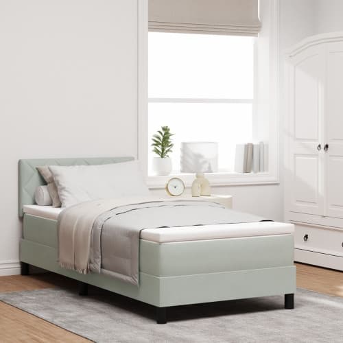 Box Spring Säng med Madrass & LED Ljusgrå 100x200 cm Sammet