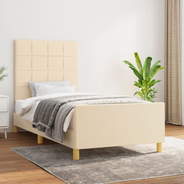 Sängram utan madrass gräddvit 100x200 cm tyg
