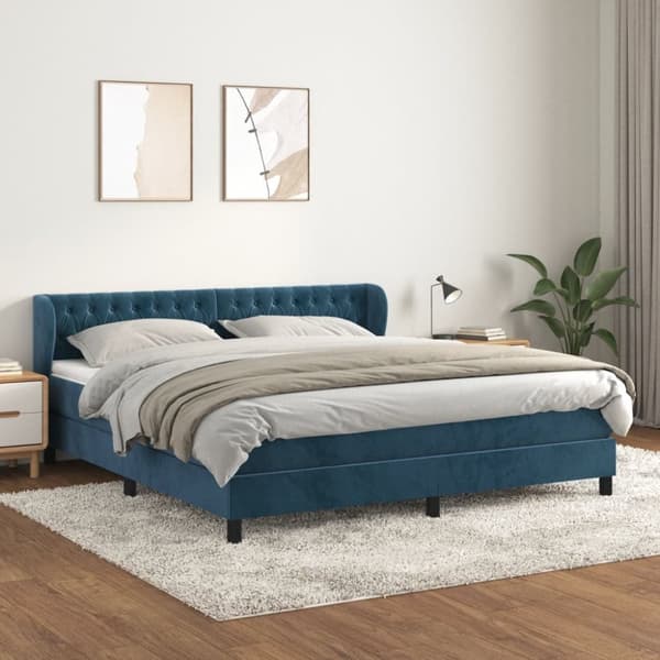 Ramsäng med madrass mörkblå 180x200 cm sammet