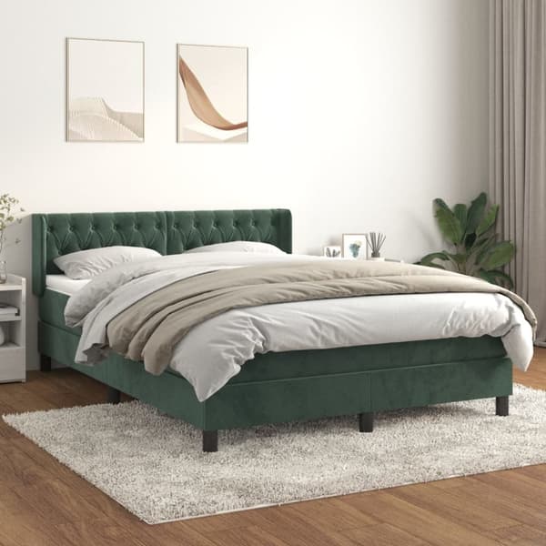 Ramsäng med madrass mörkgrön 140x190 cm sammet
