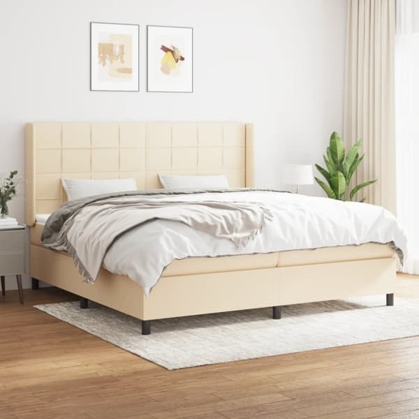 Ramsäng med madrass gräddvit 200x200 cm tyg