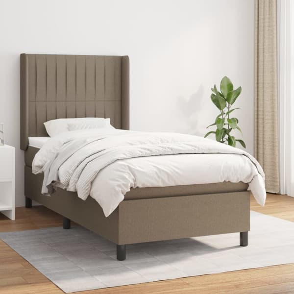Ramsäng med madrass taupe 100x200 cm tyg