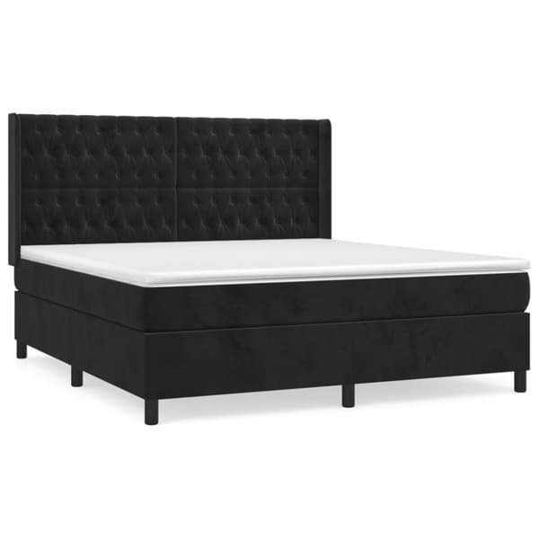 Ramsäng med madrass svart 180x200 cm sammet