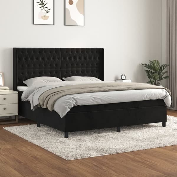 Ramsäng med madrass svart 180x200 cm sammet