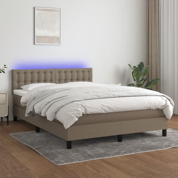 Ramsäng med madrass & LED taupe 140x190 cm tyg