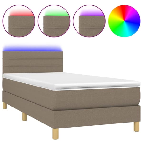 Ramsäng med madrass & LED taupe 100x200 cm tyg