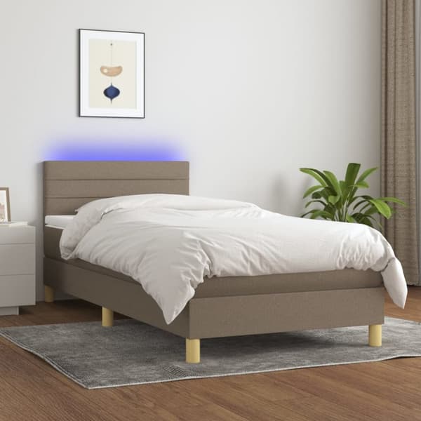 Ramsäng med madrass & LED taupe 100x200 cm tyg