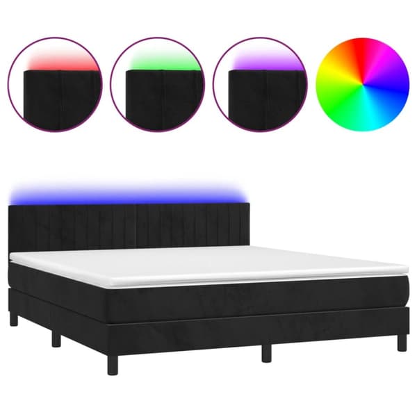 Ramsäng med madrass & LED svart 180x200 cm sammet