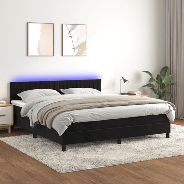 Ramsäng med madrass & LED svart 180x200 cm sammet