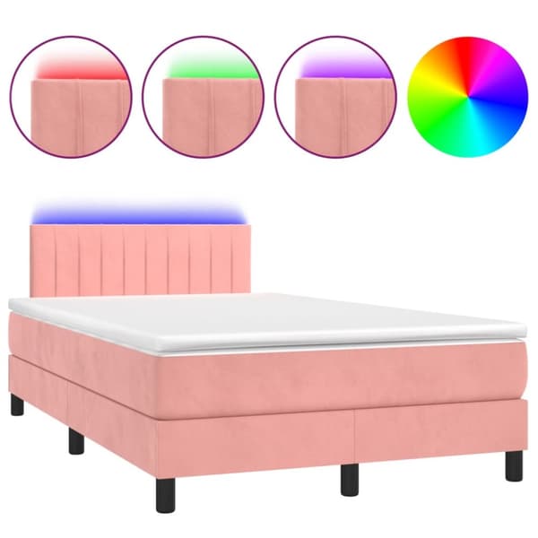 Ramsäng med madrass rosa & LED 120x200 cm sammet