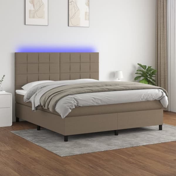 Ramsäng med madrass & LED taupe 160x200 cm tyg