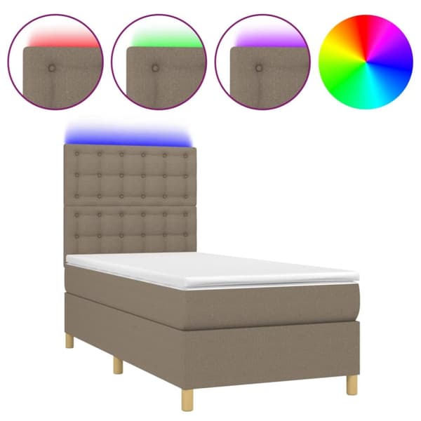 Ramsäng med madrass & LED taupe 100x200 cm tyg