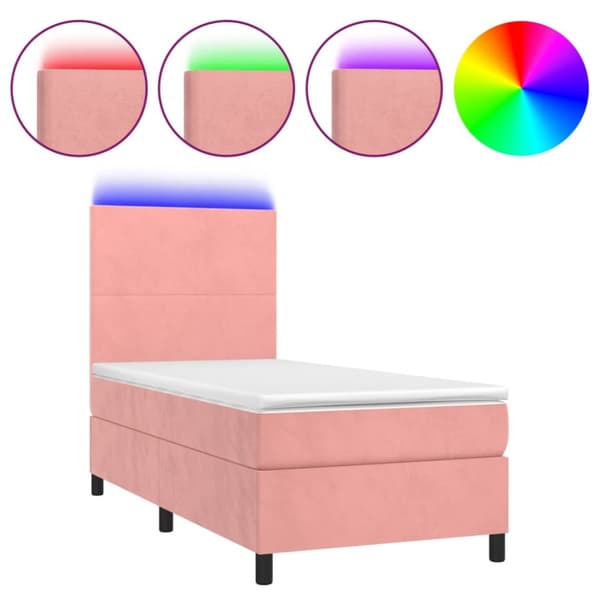 Ramsäng med madrass rosa & LED 80x200 cm sammet