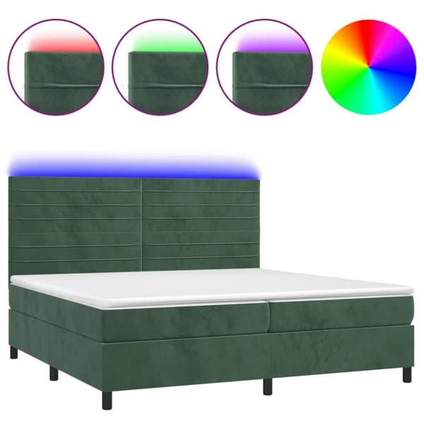 Ramsäng med madrass & LED mörkgrön 200x200 cm sammet