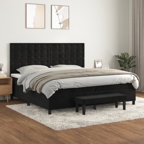 Ramsäng med madrass svart 200x200 cm sammet