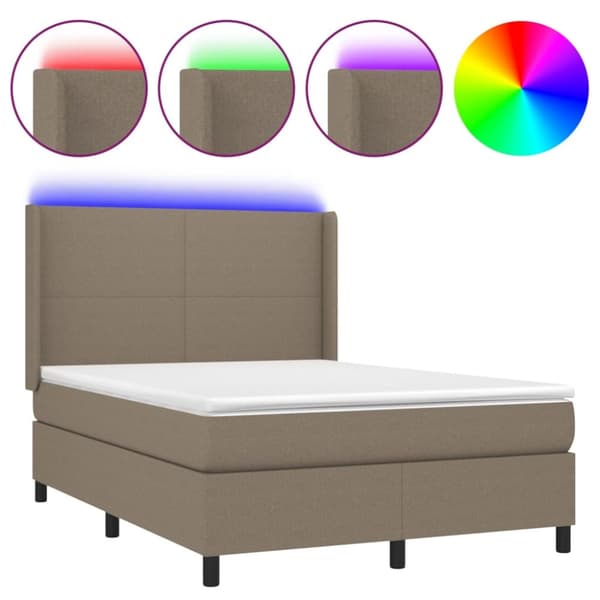 Ramsäng med madrass & LED taupe 140x190 cm tyg