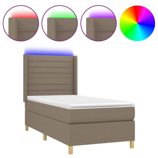 Ramsäng med madrass & LED taupe 80x200 cm tyg