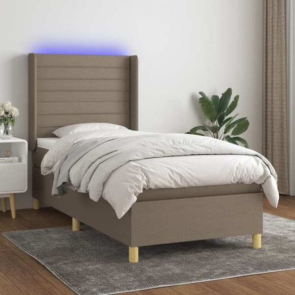 Ramsäng med madrass & LED taupe 80x200 cm tyg
