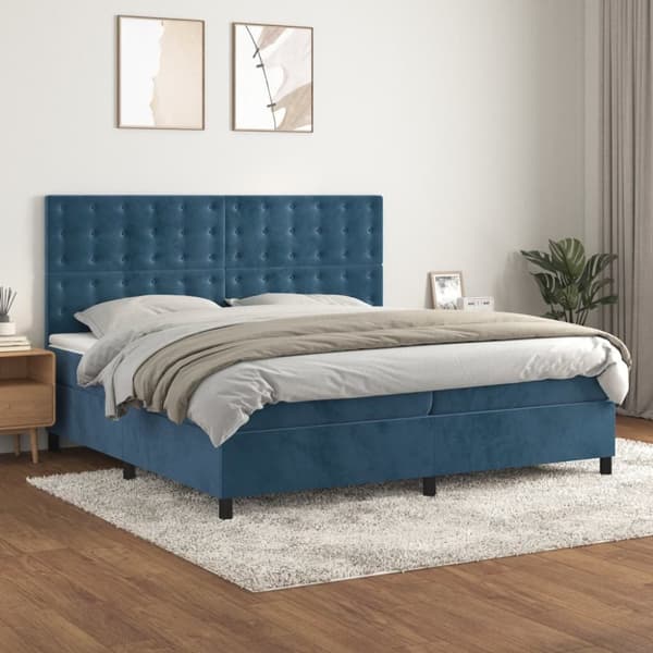 Ramsäng med madrass mörkblå 200x200 cm sammet