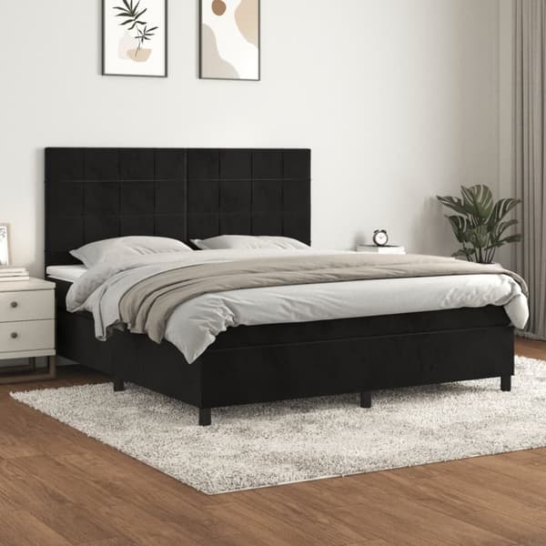 Ramsäng med madrass svart 160x200 cm sammet