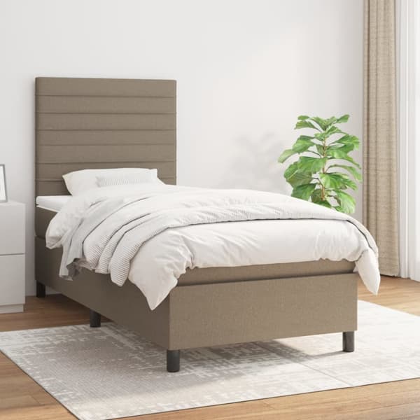 Ramsäng med madrass taupe 90x200 cm tyg