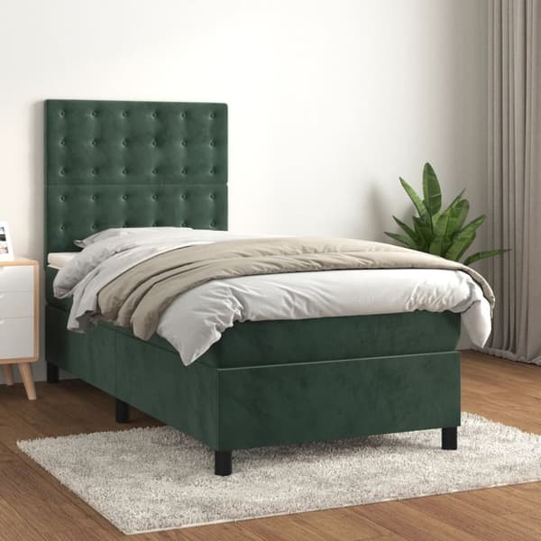 Ramsäng med madrass mörkgrön 80x200 cm sammet