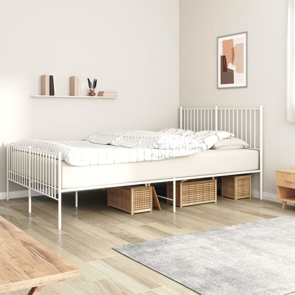 Sängram med huvudgavel och fotgavel vit metall 160x200 cm