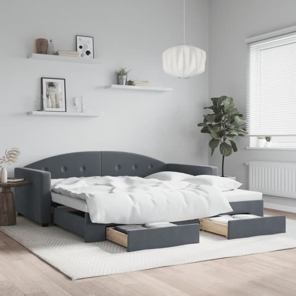 Dagbädd utdragbar med lådor mörkgrå 100x200 cm sammet