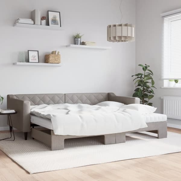 Dagbädd utdragbar med madrasser taupe 90x200 cm tyg