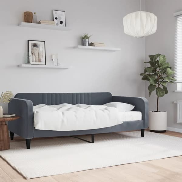 Dagbädd med madrass mörkgrå 90x190 cm sammet