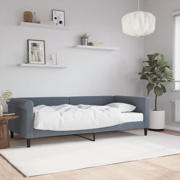 Dagbädd med madrass mörkgrå 90x200 cm sammet