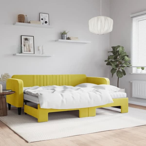 Dagbädd utdragbar med madrasser gul 80x200 cm sammet