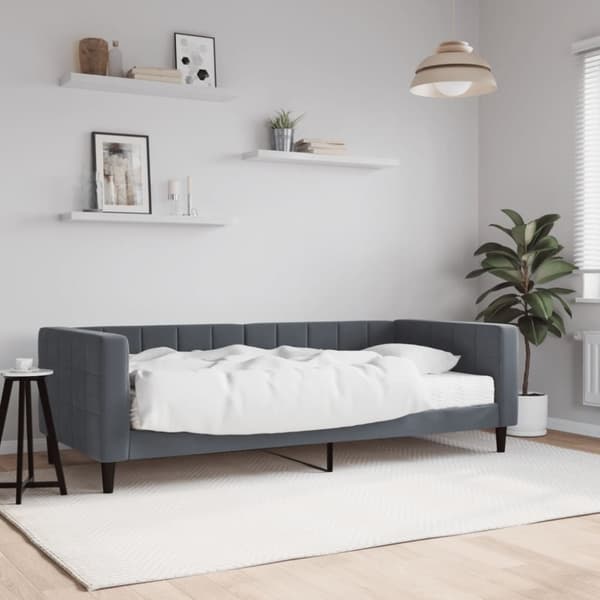 Dagbädd med madrass mörkgrå 90x200 cm sammet