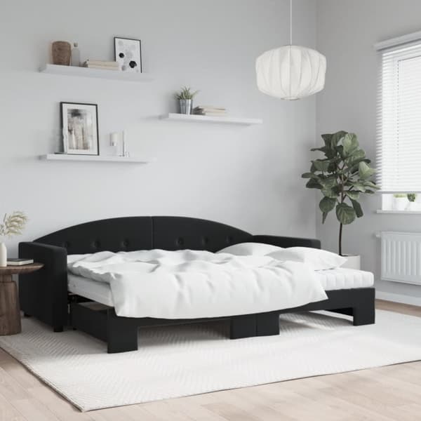 Dagbädd utdragbar med madrasser svart 80x200 cm sammet