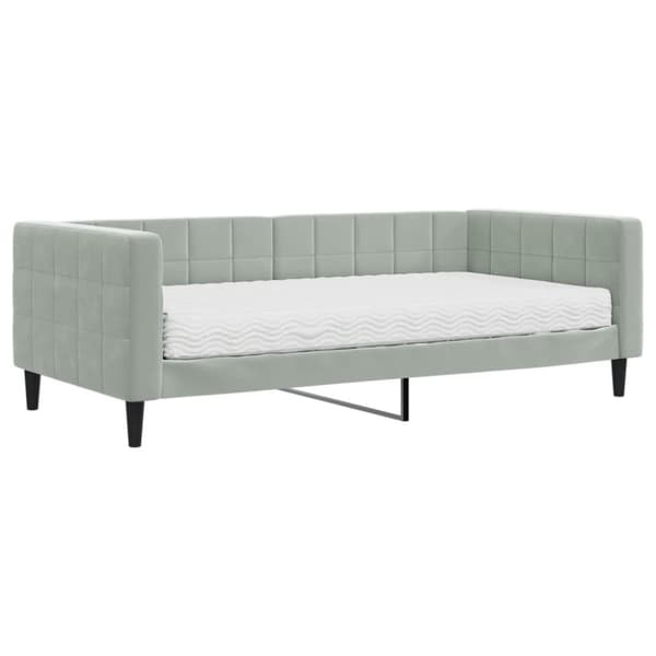 Dagbädd med madrass ljusgrå 90x190 cm sammet