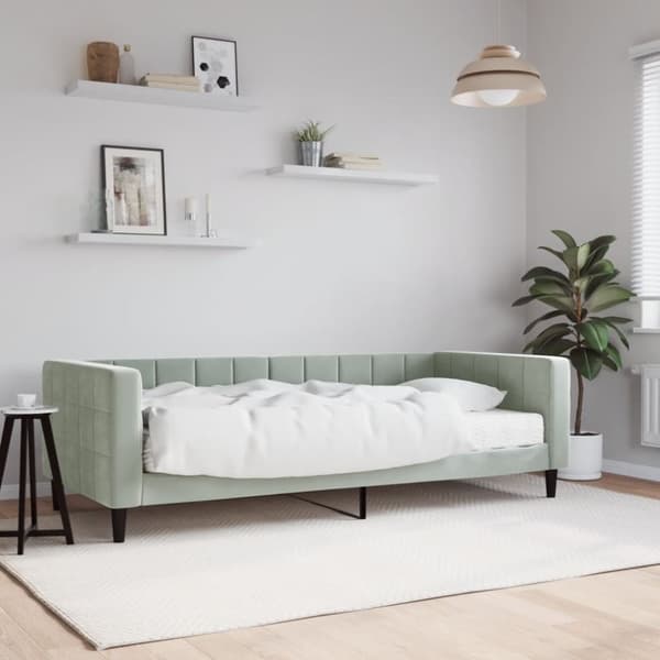 Dagbädd med madrass ljusgrå 90x190 cm sammet