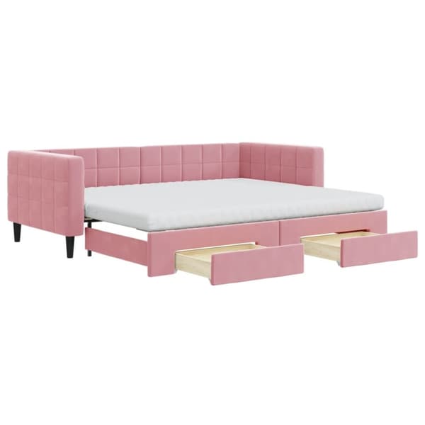 Dagbädd utdragbar med lådor rosa 90x200 cm sammet