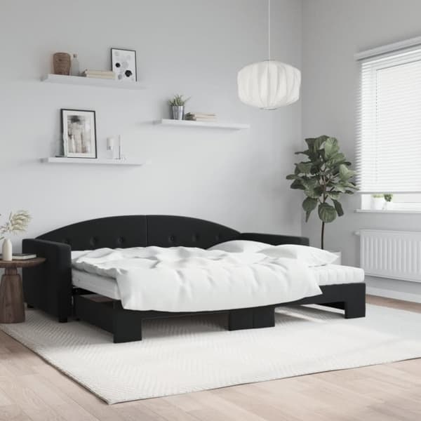 Dagbädd utdragbar med madrasser svart 90x200 cm sammet