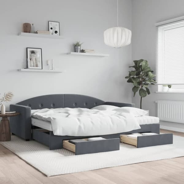 Dagbädd utdragbar med lådor mörkgrå 90x200 cm sammet