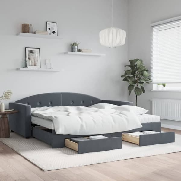 Dagbädd utdragbar med lådor mörkgrå 100x200 cm sammet
